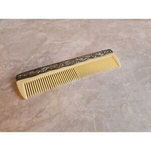Vintage Ornate Floral Silver Plate Celluloid Hair Comb 7.25"